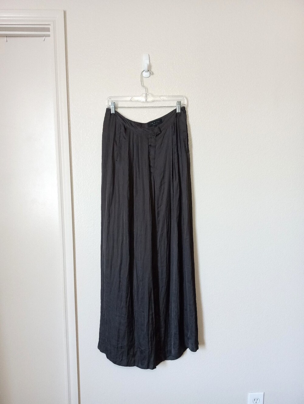 Rag & Bone Racine Satin Gray Wide Leg Draped Classy Trouser Pants Women's 6